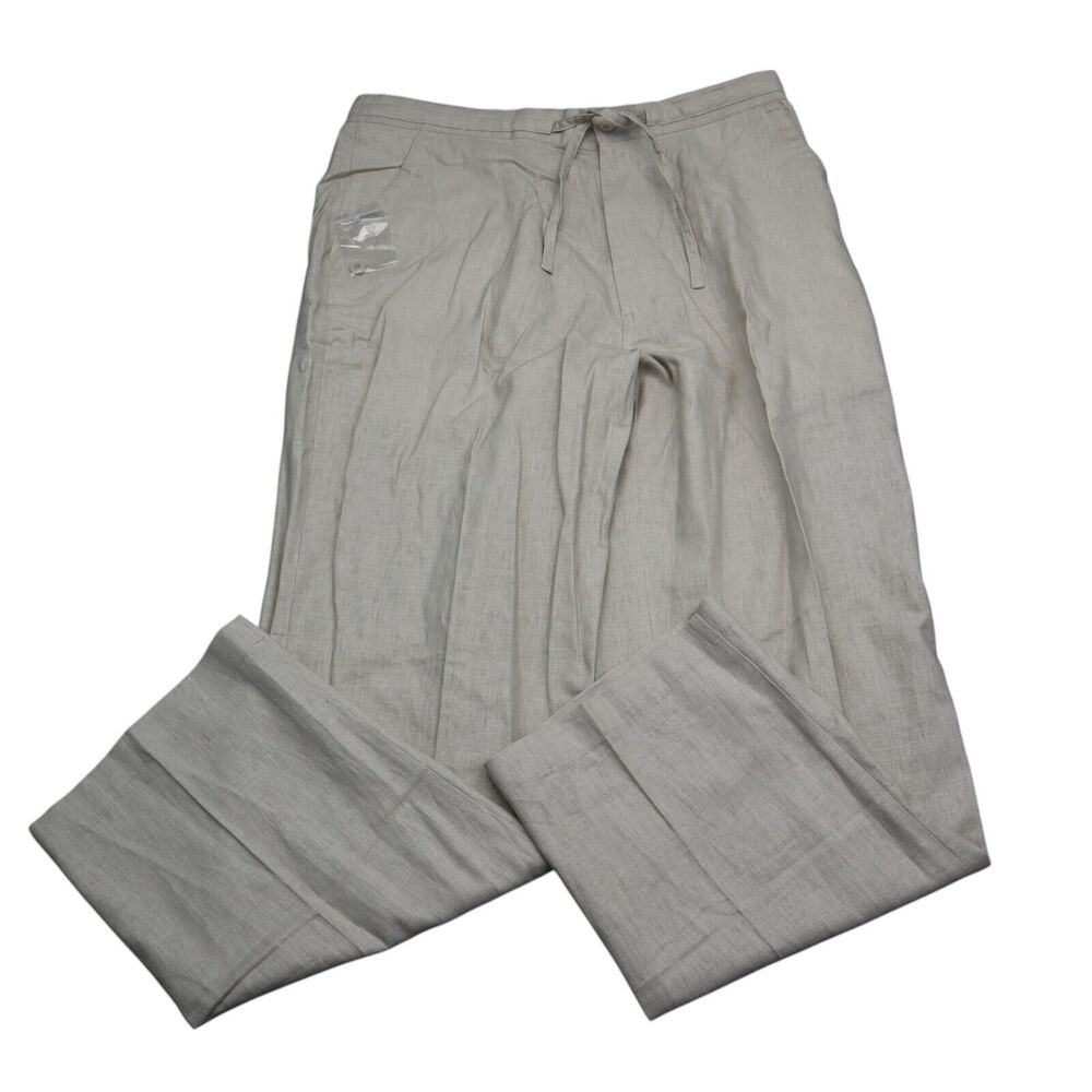 Chispa Pants Mens L 36-38 Beige Linen Blend Drawstring Waist High Rise